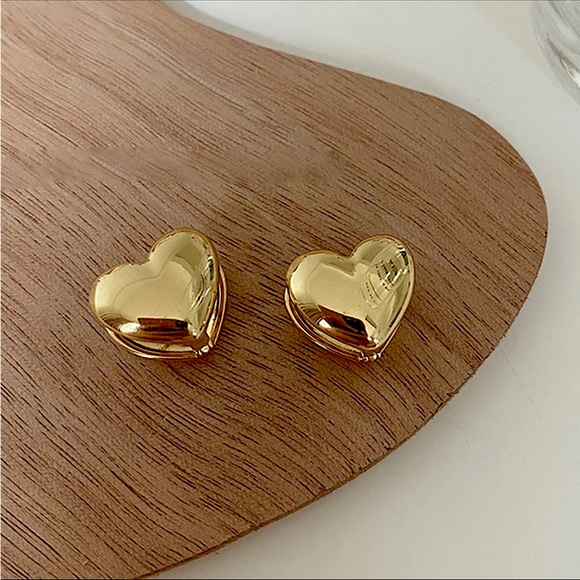 Romantic Three-Dimensional Double Gold Colour Heart Earrings - Picture 2 of 6